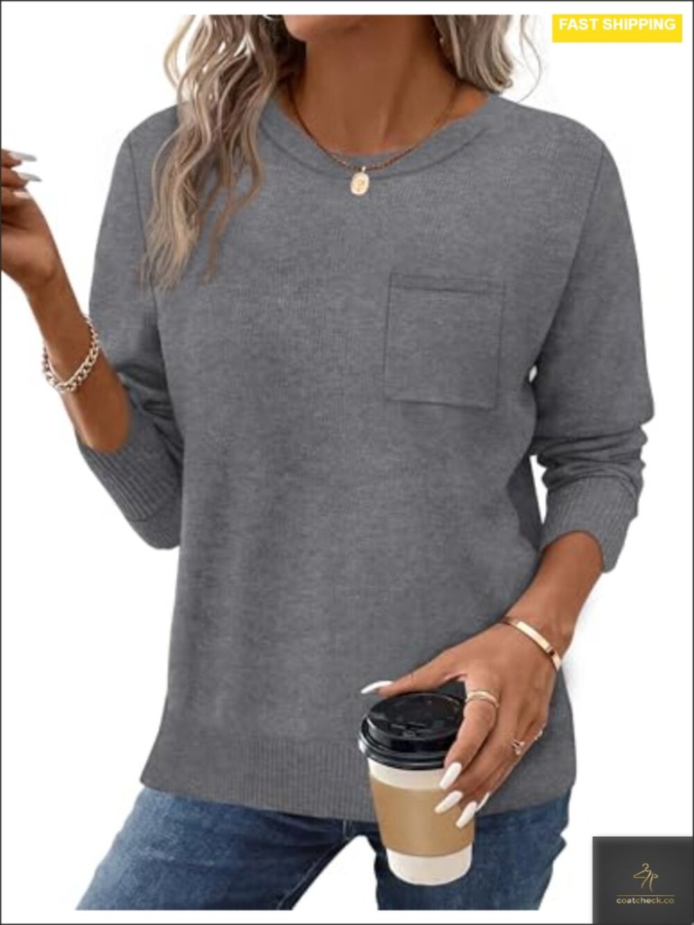 Knitted Ribbed Casual Long Sleeve Crew Neck Pullover Sweater